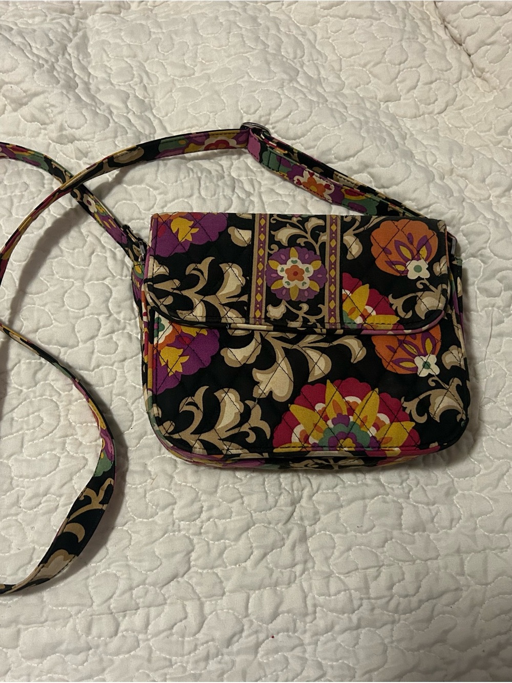 Vera Bradley Black Floral Quilted Crossbody with Multicolor Medallions